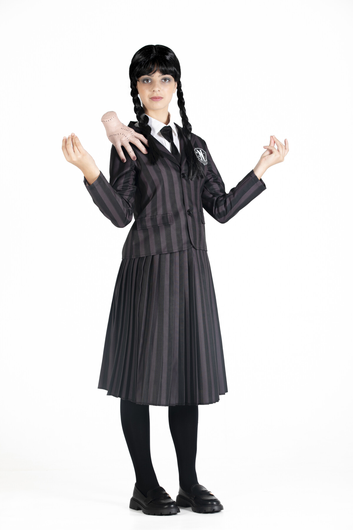 Vestito Mercoledì Addams con Parrucca con trecce
