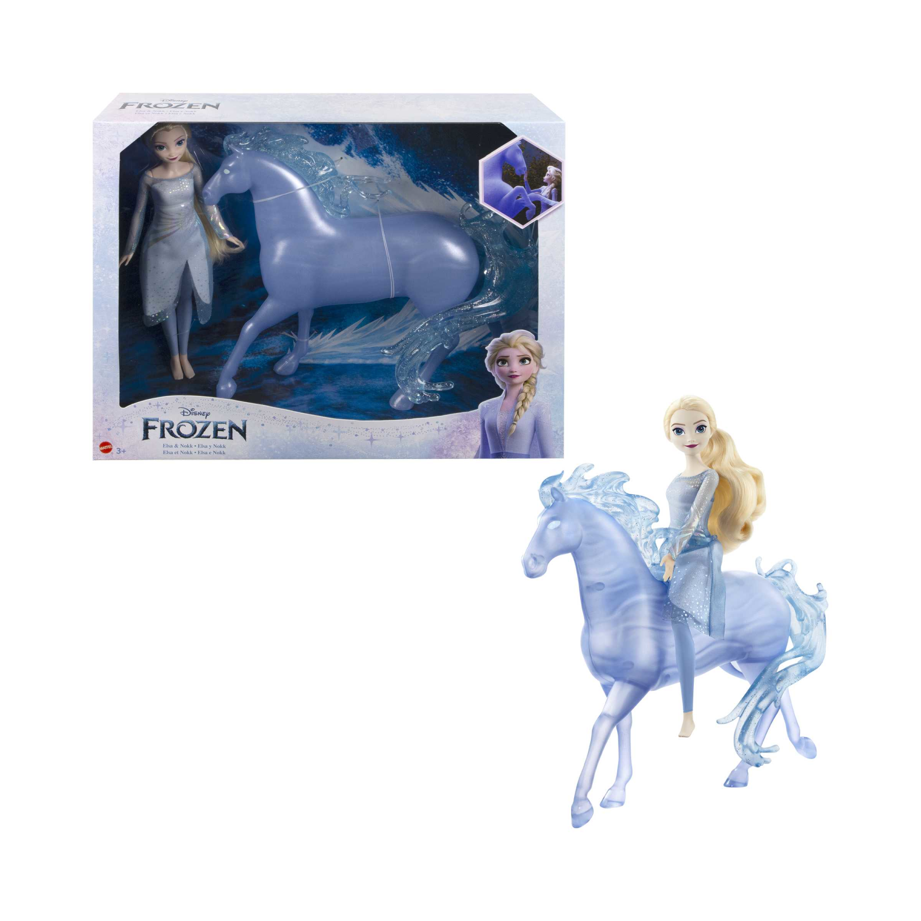 Disney frozen - elsa e nook, set con bambola con abito azzurro e creatura acquatica a forma di cavallo, ispirati al film disney frozen 2, 3+ anni, hlw58 - DISNEY PRINCESS, Frozen