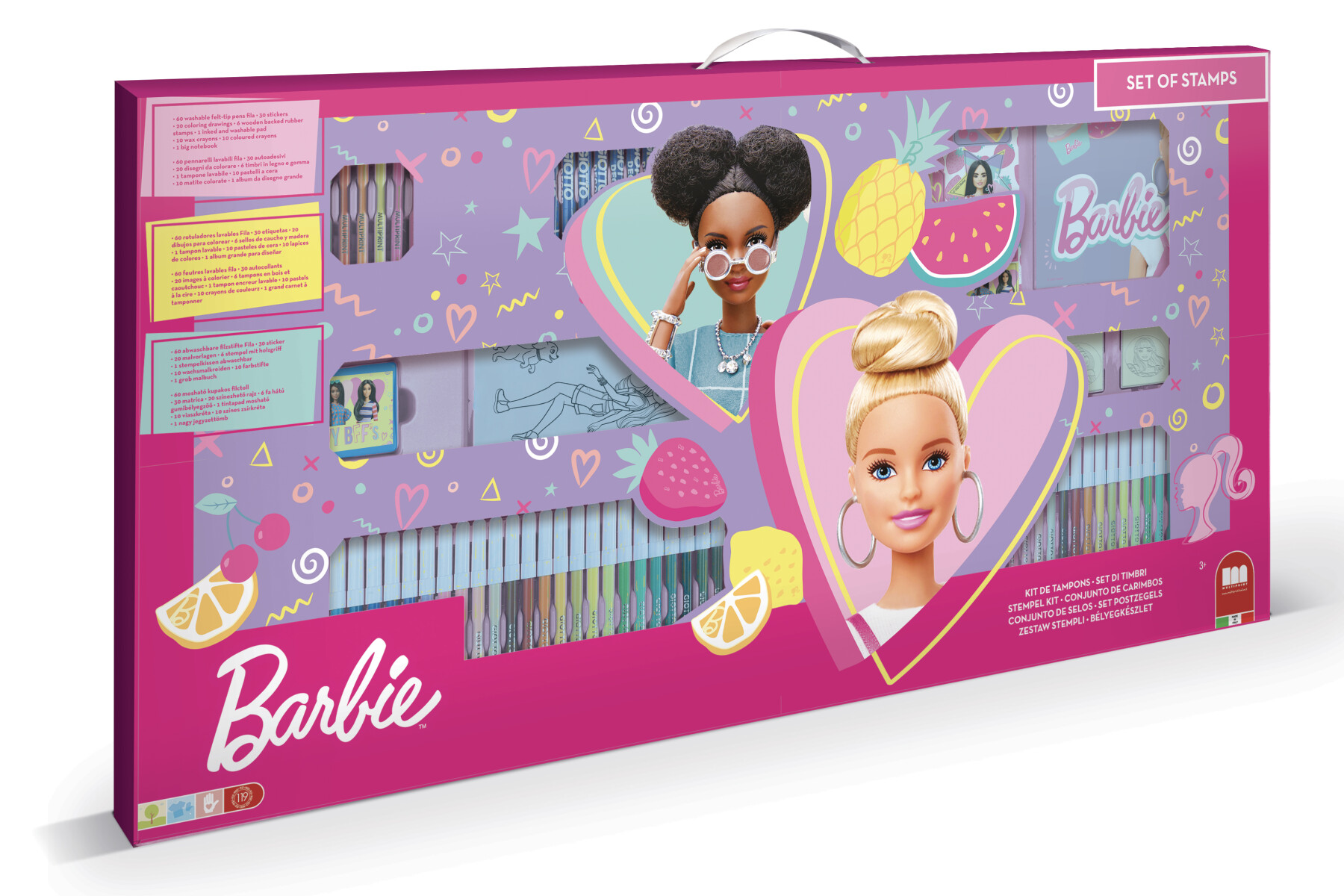 Mega maxi coloring barbie. set creativo con timbri, colori, adesivi e tantissimo divertimento - Barbie