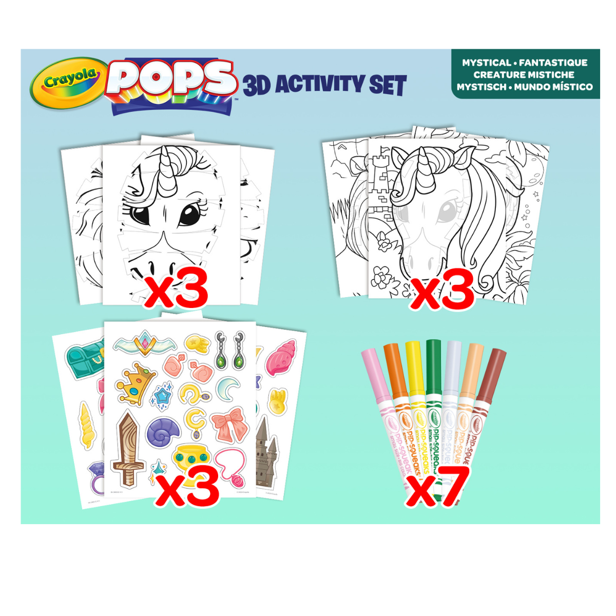Crayola pops 3d activity set unicorno e creature fantastiche - colora e crea disegni tridimensionali - CRAYOLA