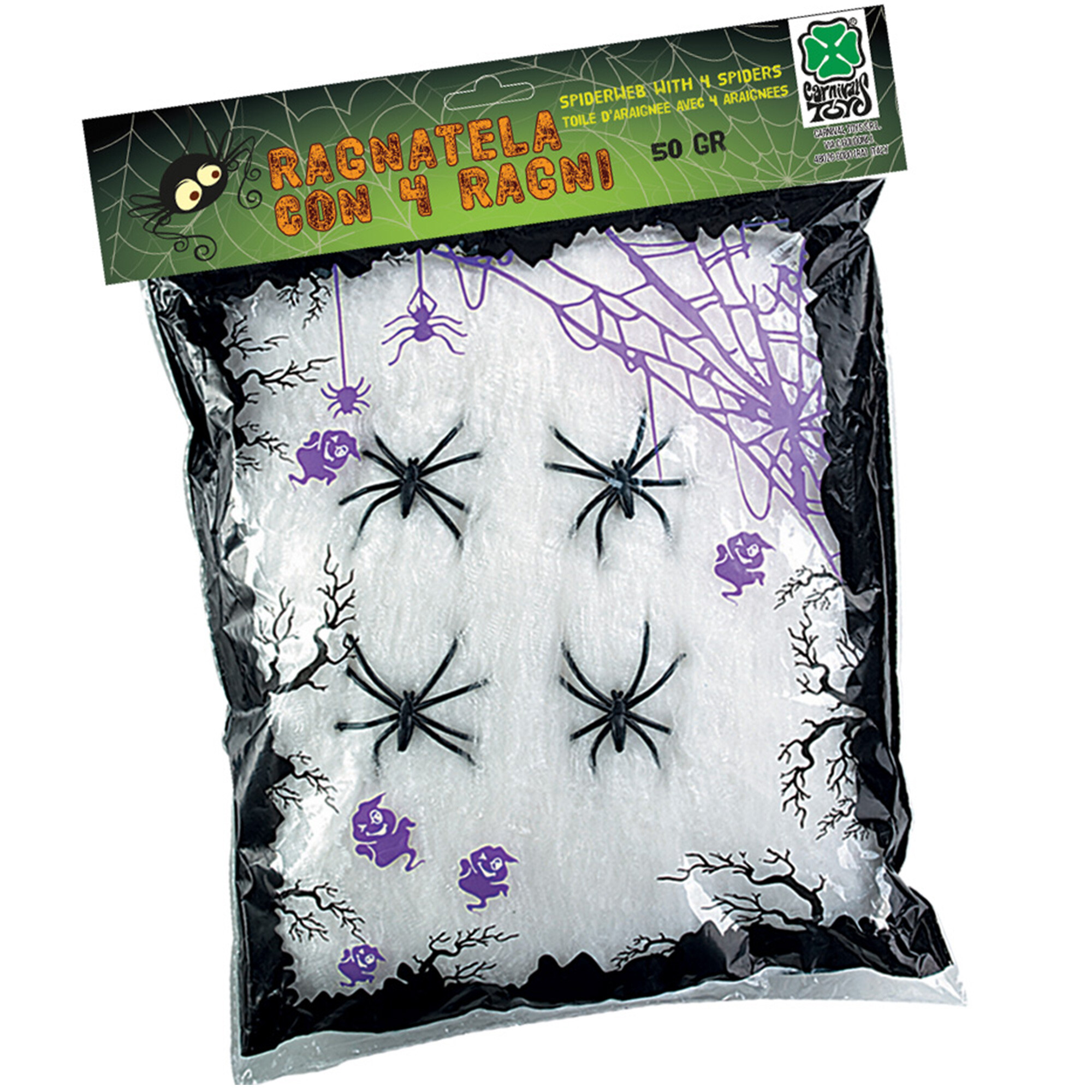 Ragnatela bianca con ragnetti neri - decorazione halloween realistica - 50g - 