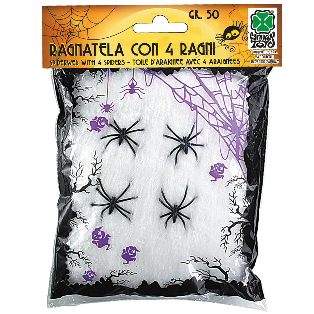 Ragnatela bianca con ragnetti neri - decorazione halloween realistica - 50g - 