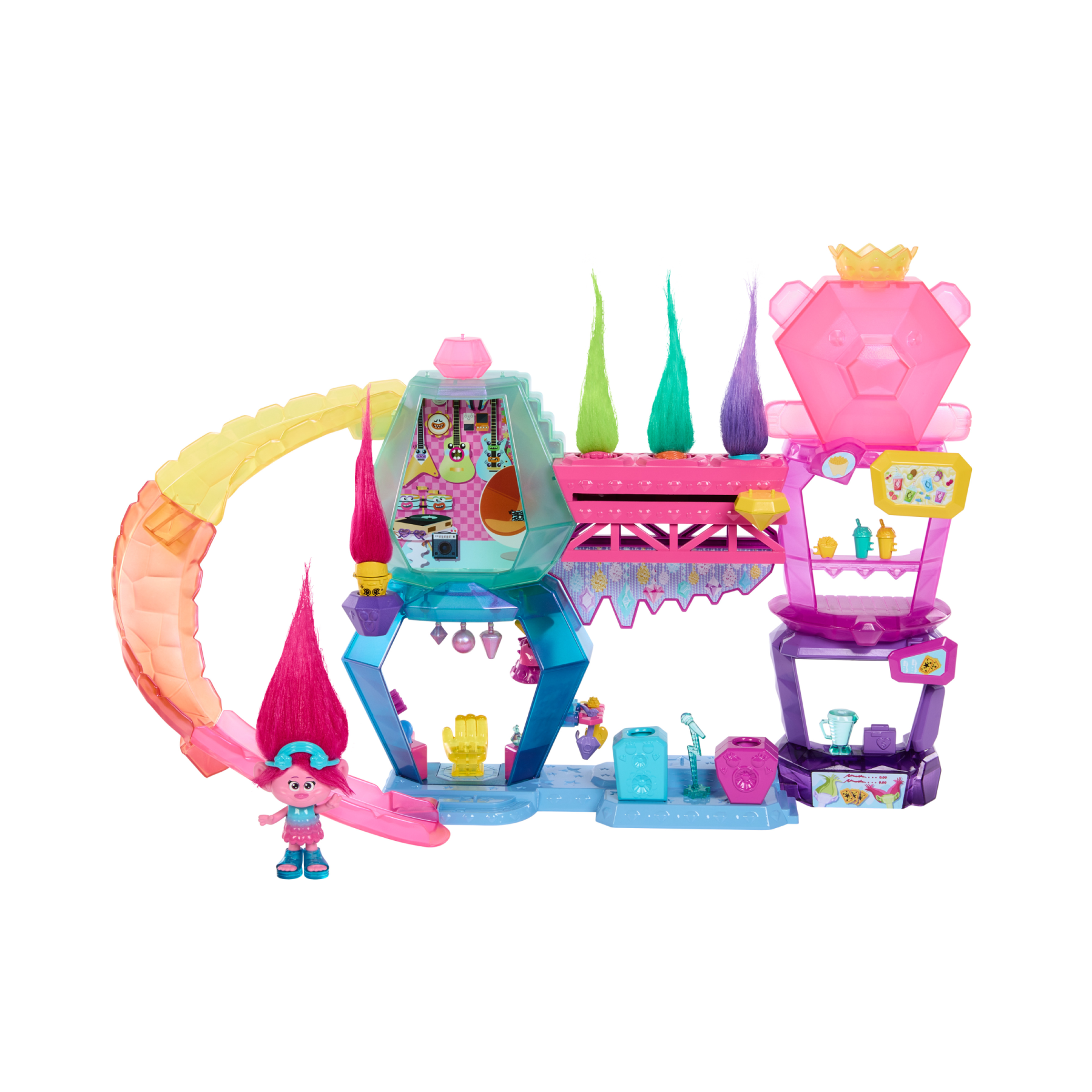 Dreamworks trolls tutti insieme - playset mount rageous, con una mini bambola regina poppy, 4 amici hair pops e 25+ accessori inclusi, ispirato al film, 3+ anni, hnv37 - Trolls