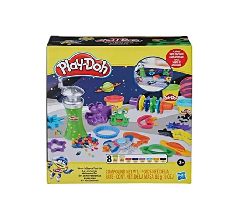Play-doh,  set nello spazio, playset con tappetino da gioco, 10 accessori dello spazio e 8 colori - PLAY-DOH