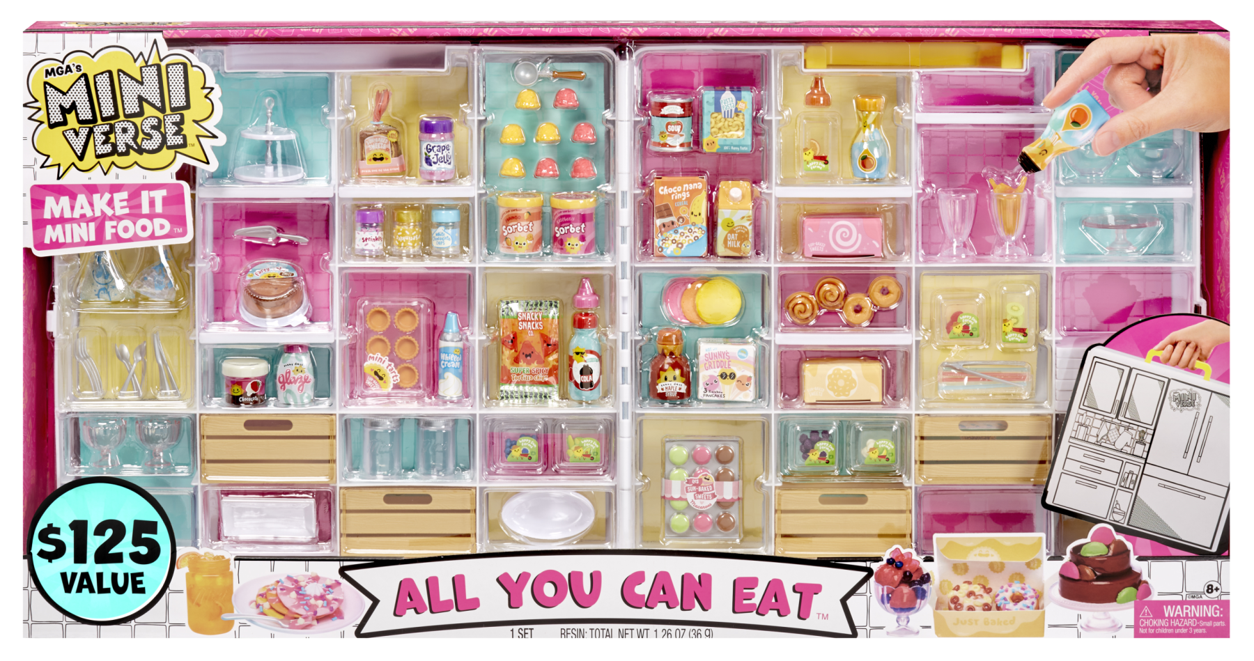 Mga's miniverse make it all you can eat – più di 100 mini ingredienti e ricette esclusive di questo playset – valigetta richiudibile - 