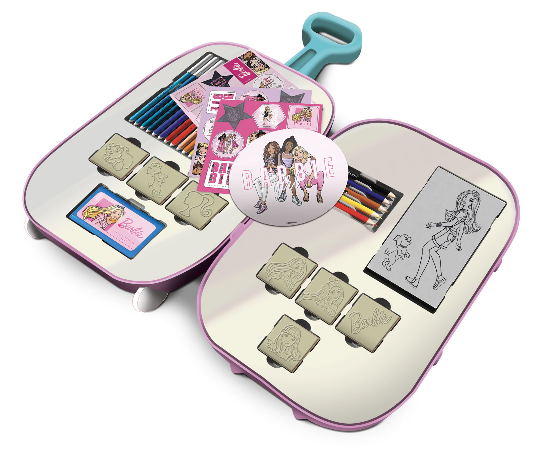 Multiprint - trolley barbie - coloring set con timbri e colori - Barbie