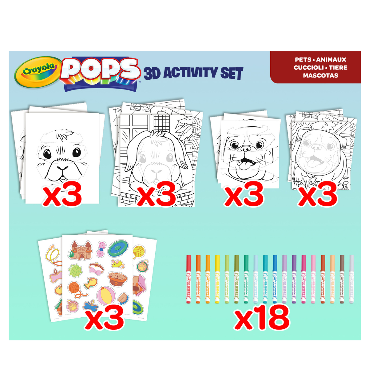 Crayola pops 3d activity set cuccioli di animali - colora e crea disegni tridimensionali - CRAYOLA