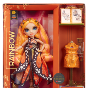 Rainbow high fantastic fashion doll - poppy rowan - bambola fashion arancione e set da gioco con 2 abiti e accessori alla moda - Rainbow High
