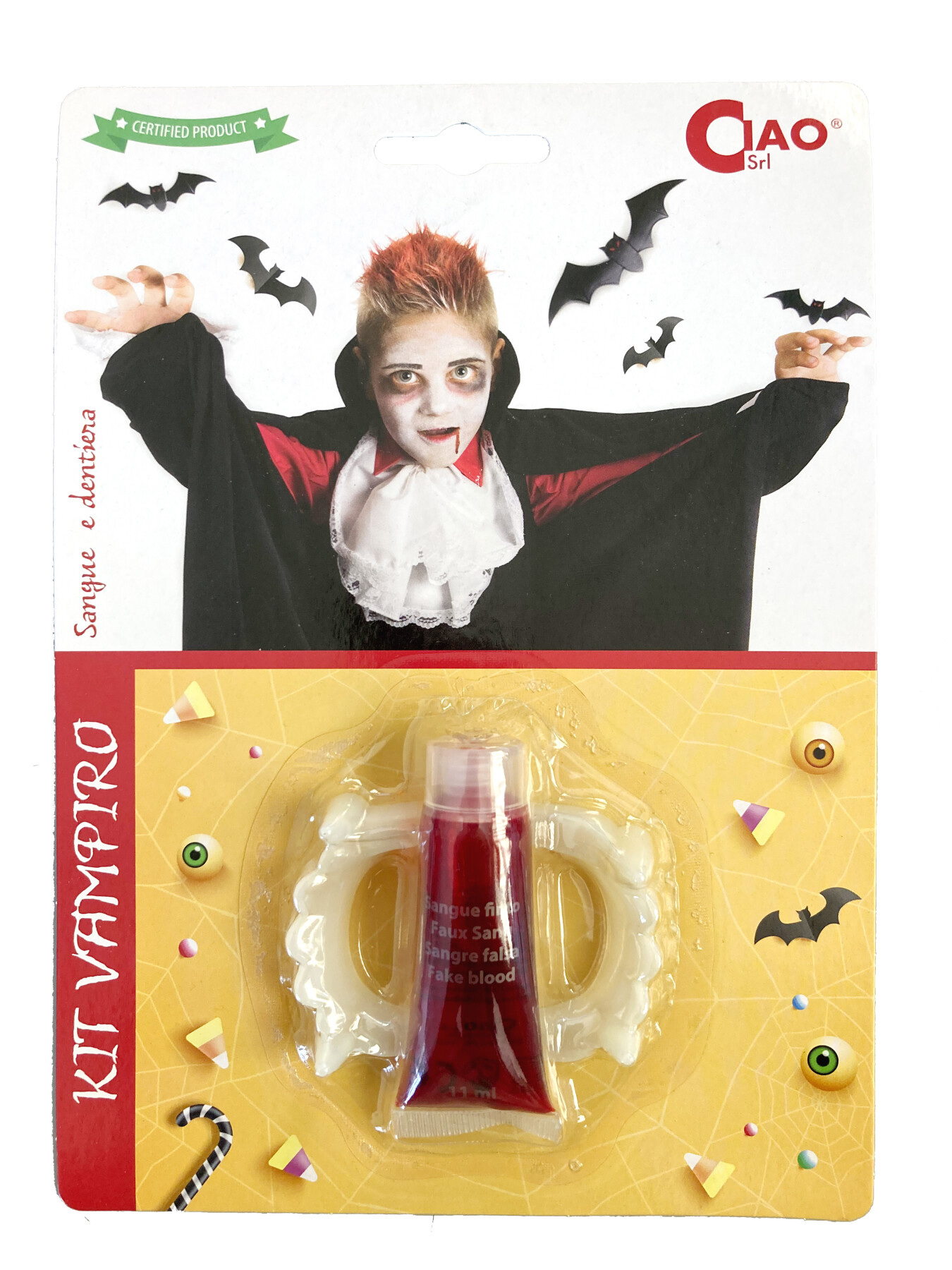 Kit make up da vampiro composto da sangue e dentiera - 