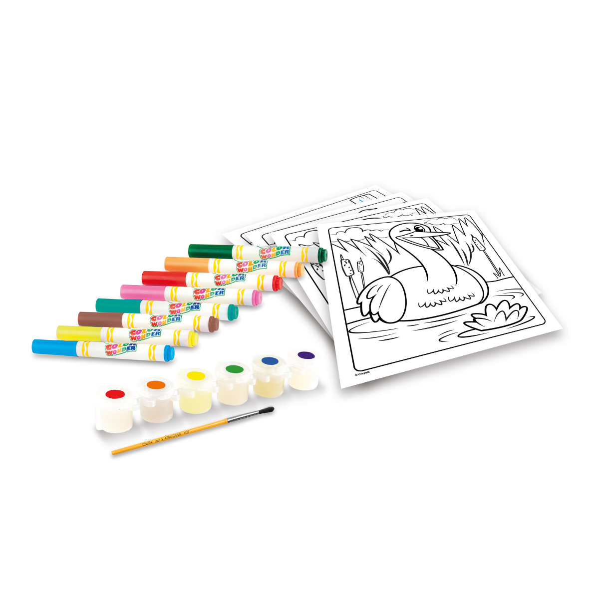 Crayola color wonder - set regalo - la fattoria - 30 fogli, 6 tempere, 8 pennarelli, 1 pennello - CRAYOLA