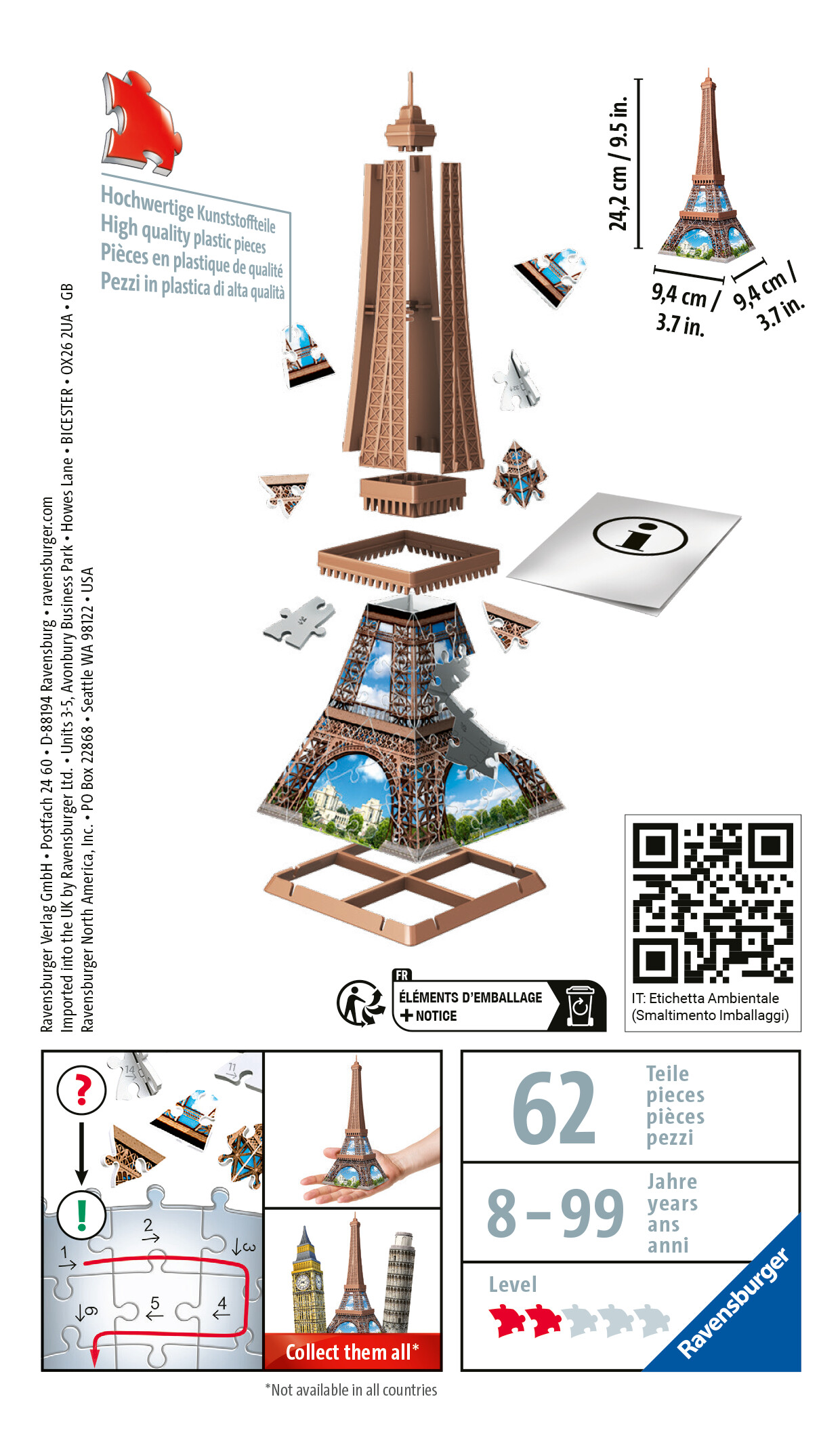Ravensburger - 3d puzzle mini tour eiffel, 54 pezzi, 8 anni - RAVENSBURGER 3D PUZZLE