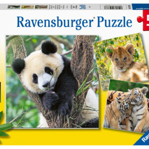 Ravensburger - puzzle panda, tigre e leone, collezione 3x49, 3 puzzle da 49 pezzi, età raccomandata 5+ anni - RAVENSBURGER