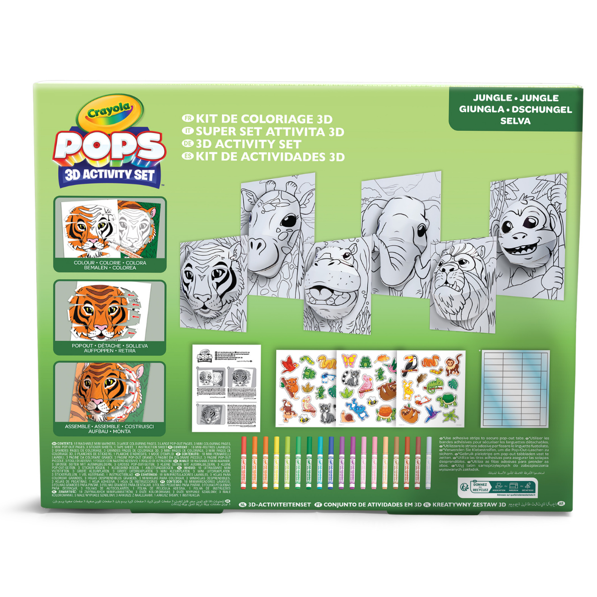 Crayola pops 3d activity set animali della giungla – colora e crea disegni tridimensionali - CRAYOLA