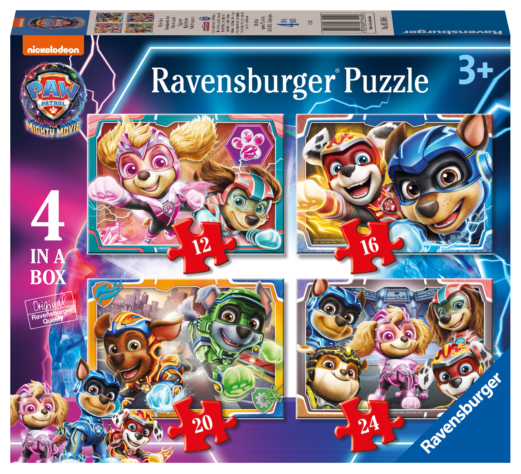 Ravensburger - puzzle paw patrol the mighty movie, collezione 4 in a box, 4 puzzle da 12-16-20-24 pezzi, età raccomandata 3+ anni - RAVENSBURGER