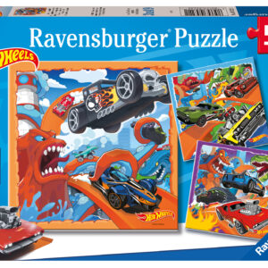 Ravensburger - puzzle hot wheels, collezione 3x49, 3 puzzle da 49 pezzi, età raccomandata 5+ anni - RAVENSBURGER