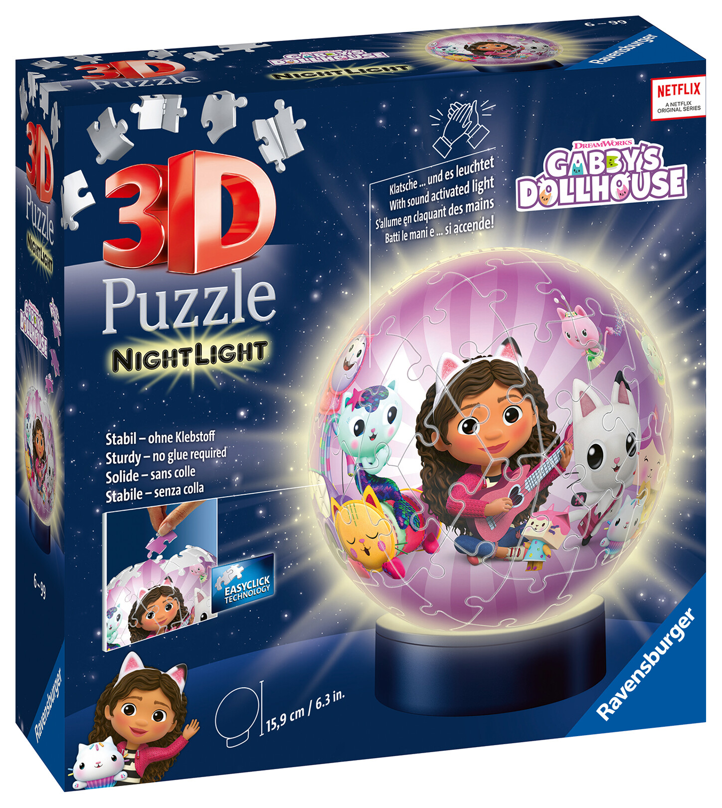 Ravensburger - 3d puzzle nightlamp gabby's dollhouse, night lamp, 72 pezzi, 6+ anni - RAVENSBURGER 3D PUZZLE