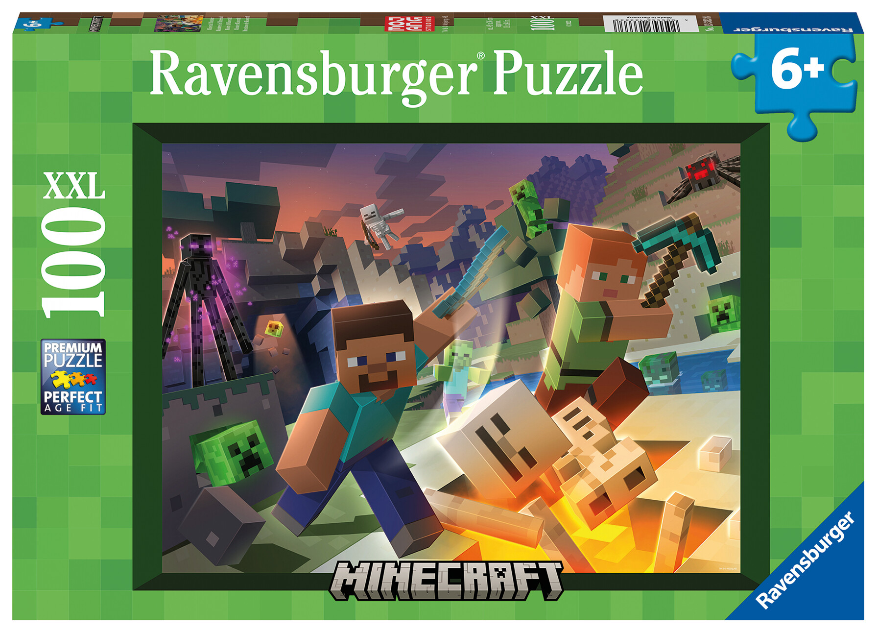 Ravensburger - puzzle minecraft, 100 pezzi xxl, età raccomandata 6+ anni - MINECRAFT, RAVENSBURGER