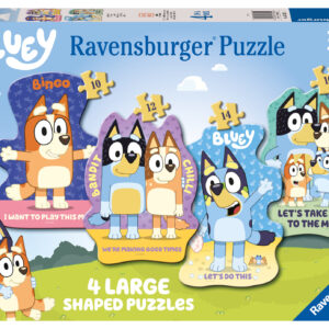 Ravensburger - puzzle bluey, collezione shaped 4 in a box, 4 puzzle da 10-12-14-16 pezzi, età raccomandata 3+ anni - RAVENSBURGER