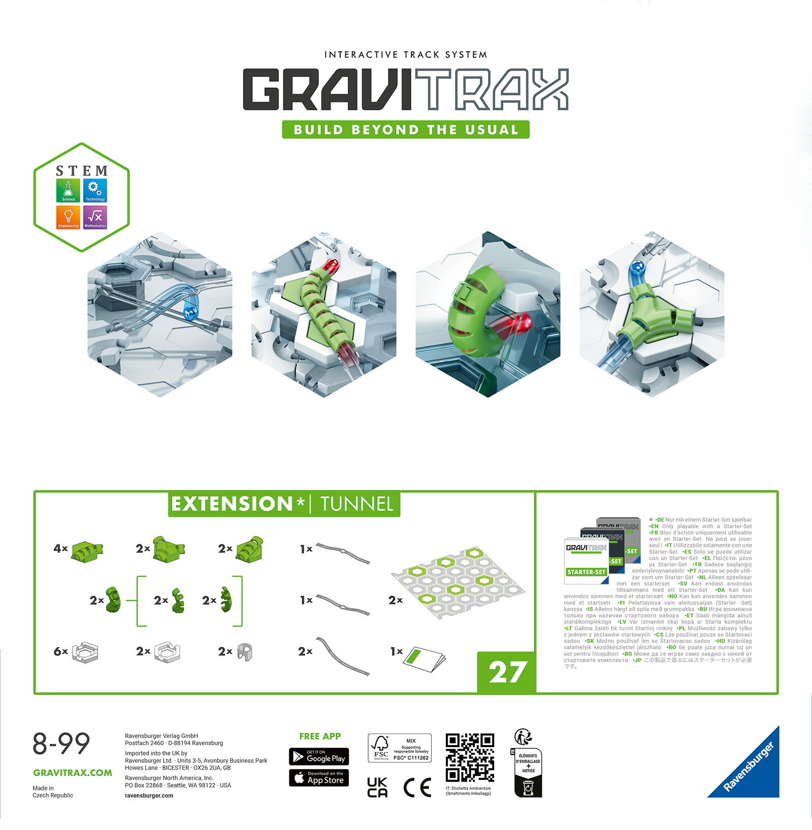Ravensburger gravitrax tunnel, gioco innovativo ed educativo stem, 8+ anni, accessorio - GRAVITRAX