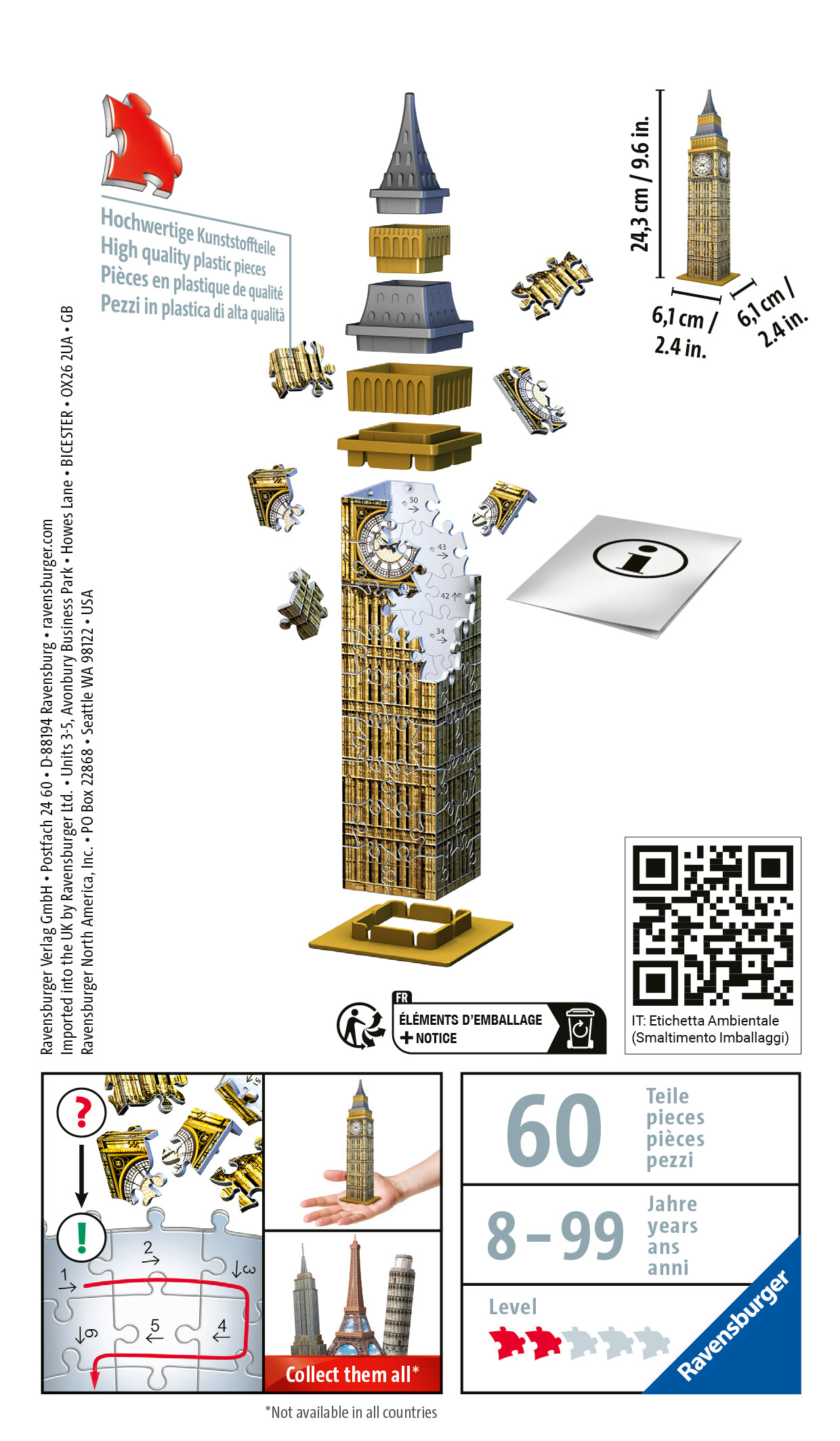 Ravensburger - 3d puzzle mini big ben, 54 pezzi, 8 anni - RAVENSBURGER 3D PUZZLE