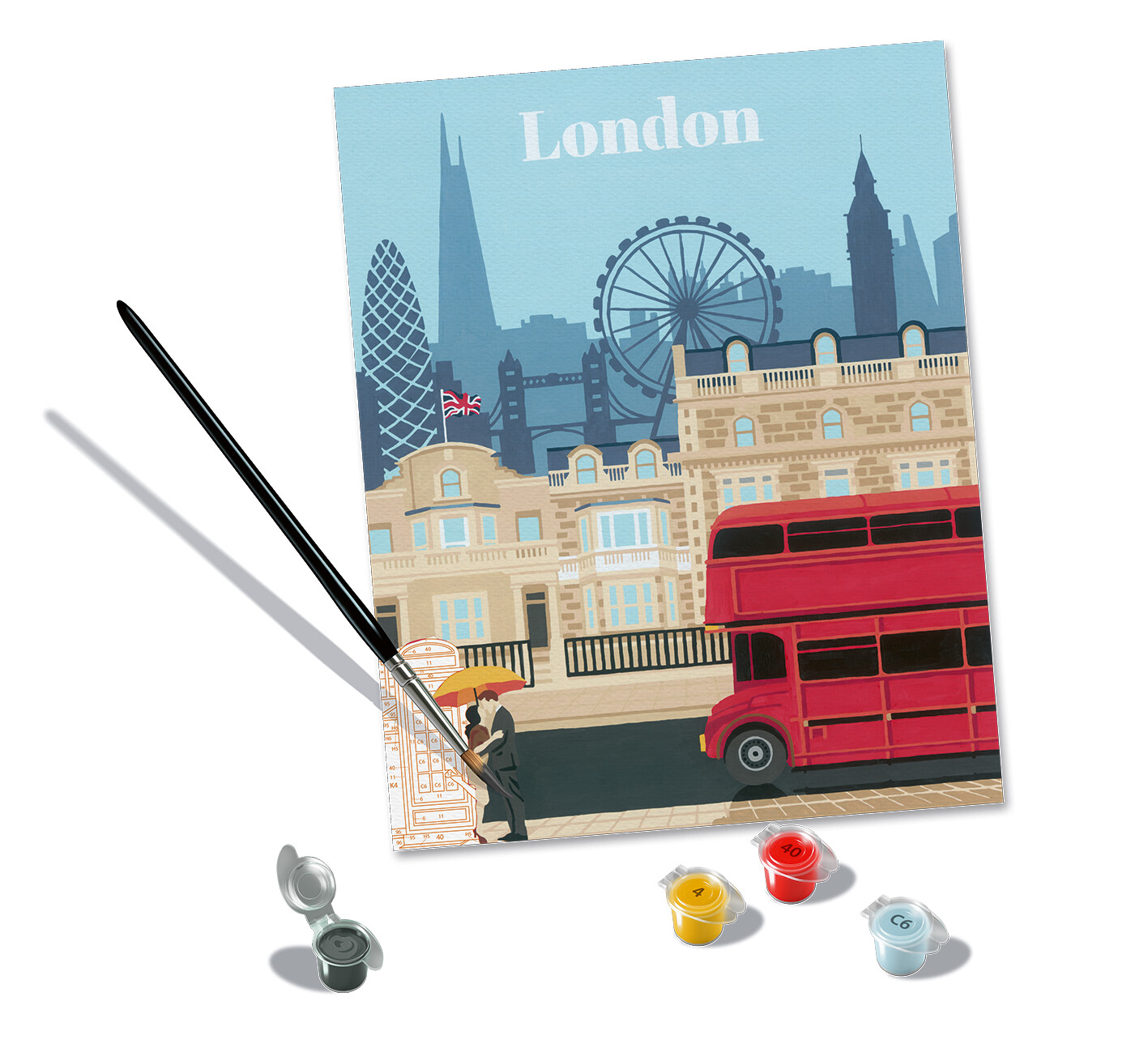 RAVENSBURGER - CREART CITY: LONDRA, KIT PER DIPINGERE CON I NUMERI,  CONTIENE TAVOLA PRESTAMPATA 24X30 CM, PENNELLO, COLORI E ACCESSORI, GIOCO  CREATIVO E RELAX PER ADULTI 14+ ANNI - Toys Center