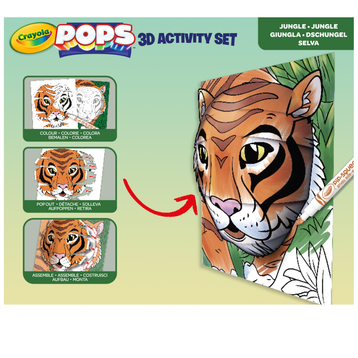 Crayola pops 3d activity set tigre e giungla – colora e crea disegni tridimensionali - CRAYOLA