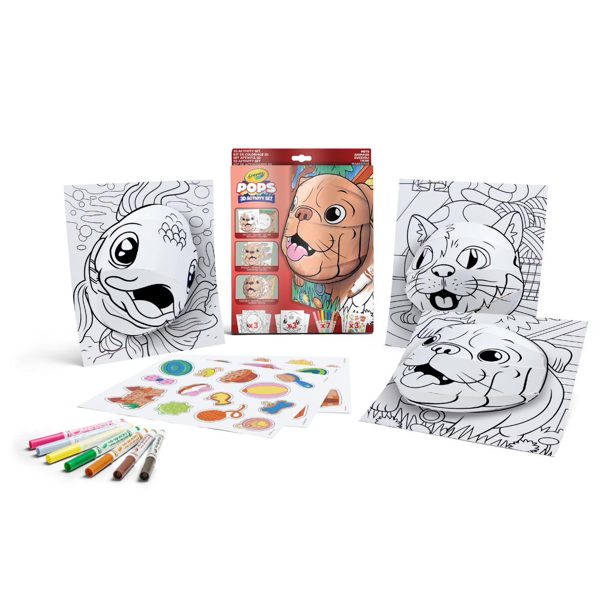 Crayola pops 3d activity set cuccioli - 3 soggetti - colora e crea disegni tridimensionali - CRAYOLA