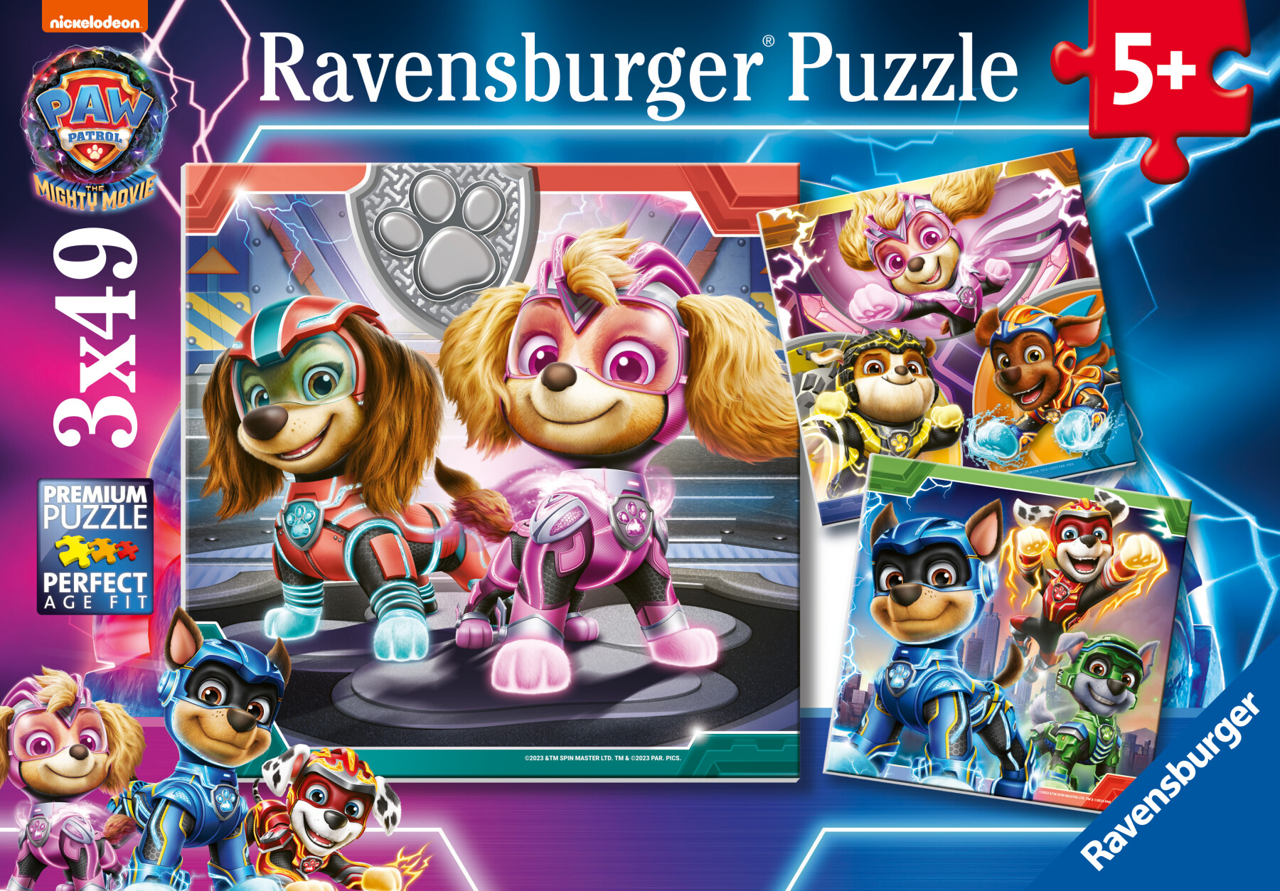 Ravensburger - puzzle paw patrol - the mighty movie, collezione 3x49, 3 puzzle da 49 pezzi, età raccomandata 5+ anni - RAVENSBURGER, Paw Patrol