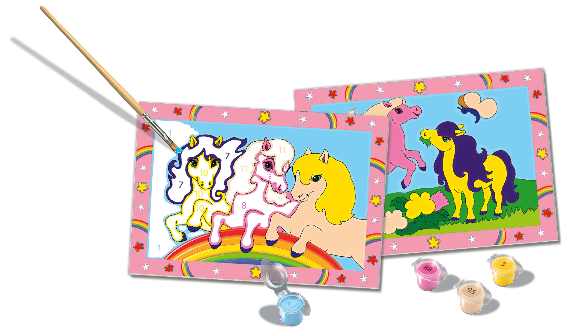 Ravensburger  - creart serie junior, pony, kit dipingere con i numeri, contiene 2 tavole prestampate, pennello, colori, gioco creativo per maschi e femmine dai 5+ anni di età - RAVENSBURGER
