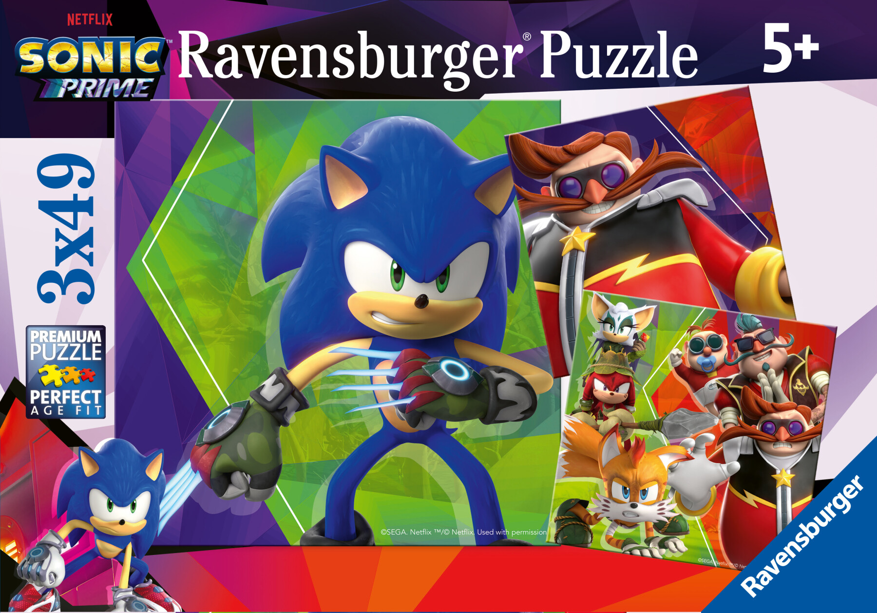 Ravensburger - puzzle sonic, collezione 3x49, 3 puzzle da 49 pezzi, età raccomandata 5+ anni - RAVENSBURGER, Sonic