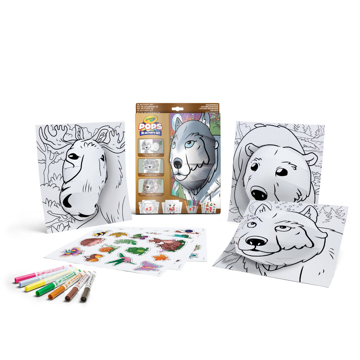 Crayola pops 3d activity set lupo e natura selvaggia – colora e crea disegni tridimensionali - CRAYOLA