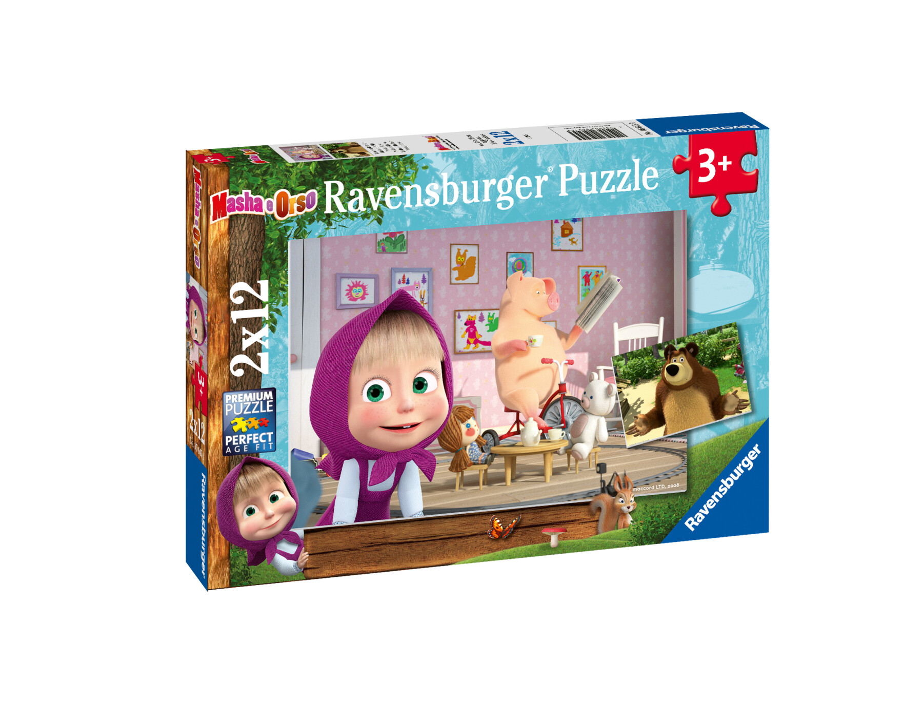 Ravensburger - masha e orso, collezione 2x12, 2 puzzle da 12 pezzi, età raccomandata 3+ anni - MASHA, RAVENSBURGER