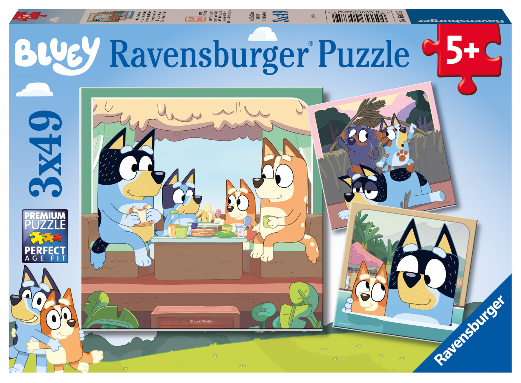 Ravensburger - puzzle bluey, collezione 3x49, 3 puzzle da 49 pezzi, età raccomandata 5+ anni - BLUEY, RAVENSBURGER