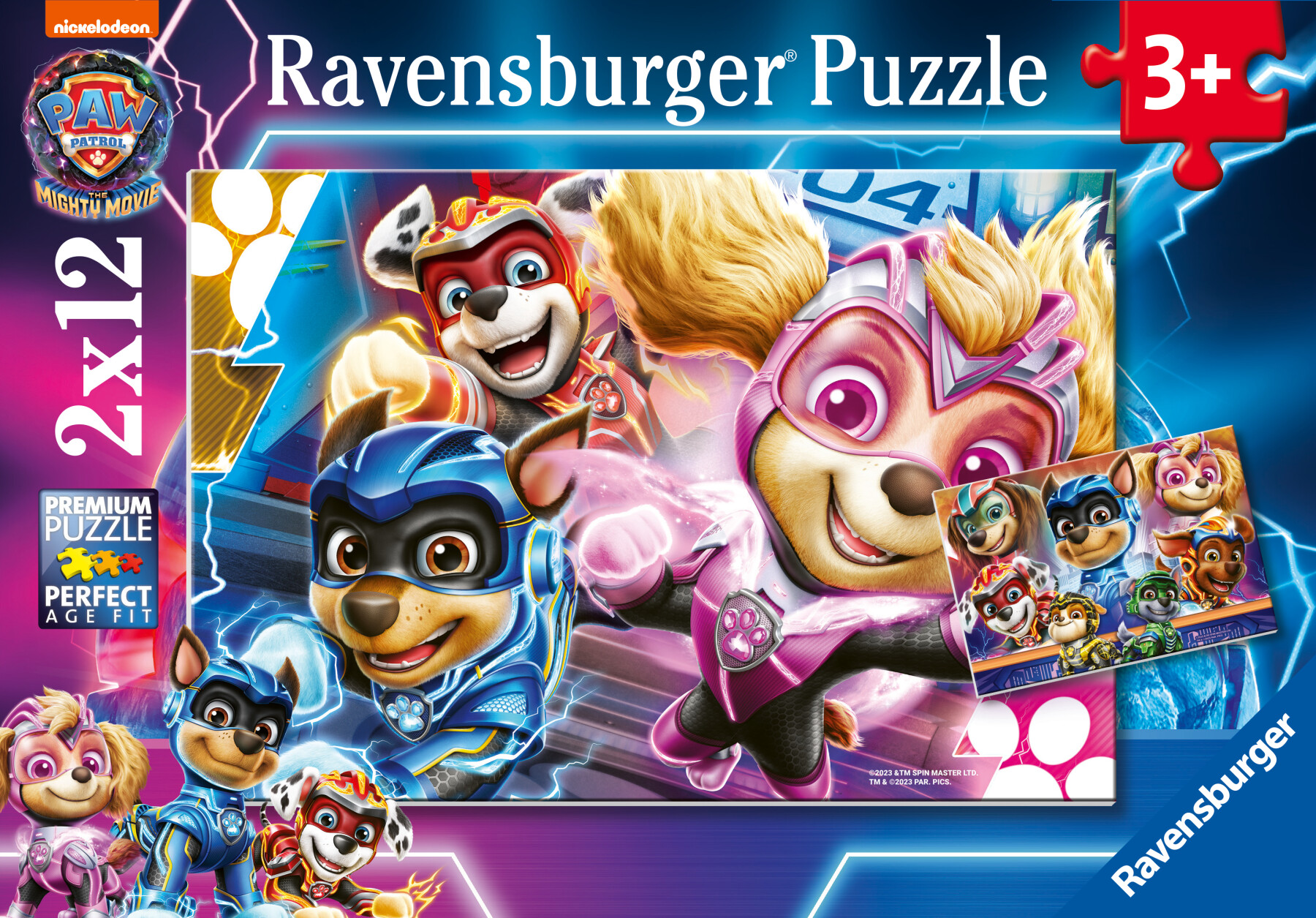 Ravensburger - puzzle paw patrol, the mighty movie, collezione 2x12, 2 puzzle da 12 pezzi, età raccomandata 3+ anni - RAVENSBURGER, Paw Patrol