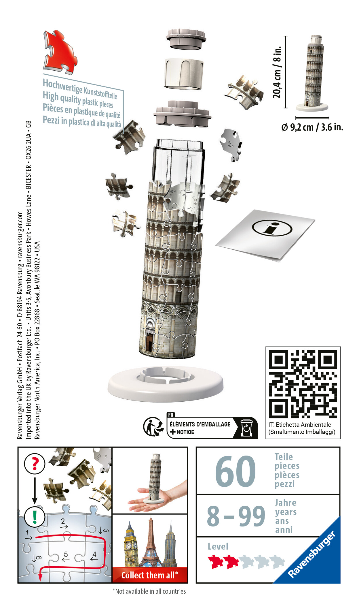 Ravensburger - Mini puzzle 3D Torre de Pisa, 3D PUZZLE