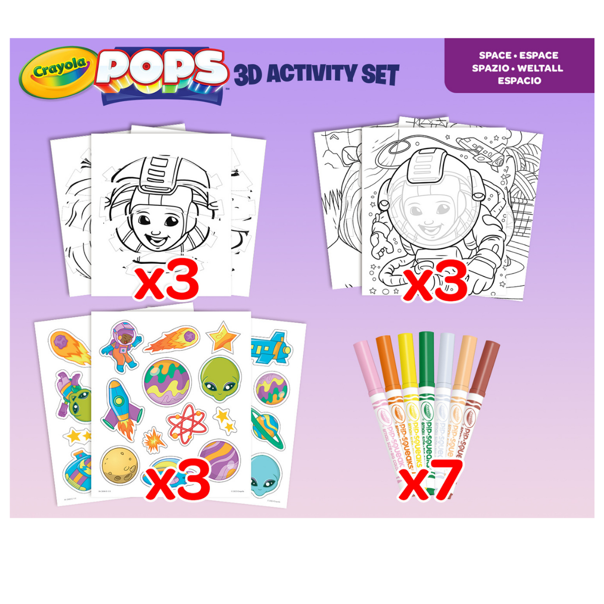 Crayola pops 3d activity set spazio e astronauti – colora e crea disegni tridimensionali - CRAYOLA