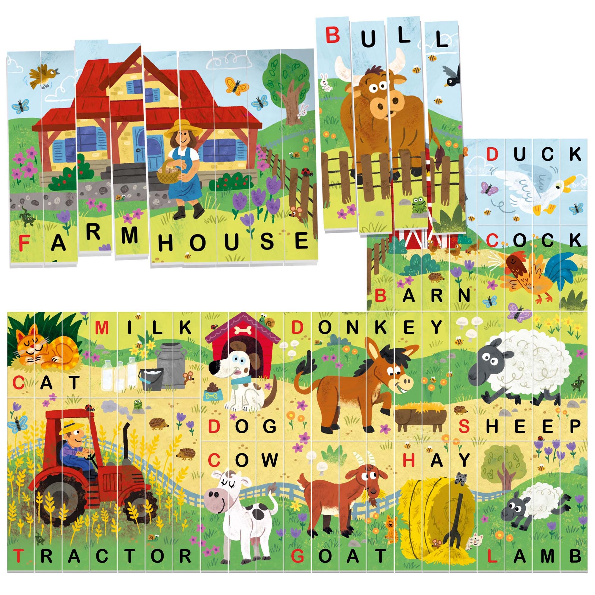 Word maker puzzle the farm.	costruisco e imparo le prime parole in inglese.	made in italy - HEADU
