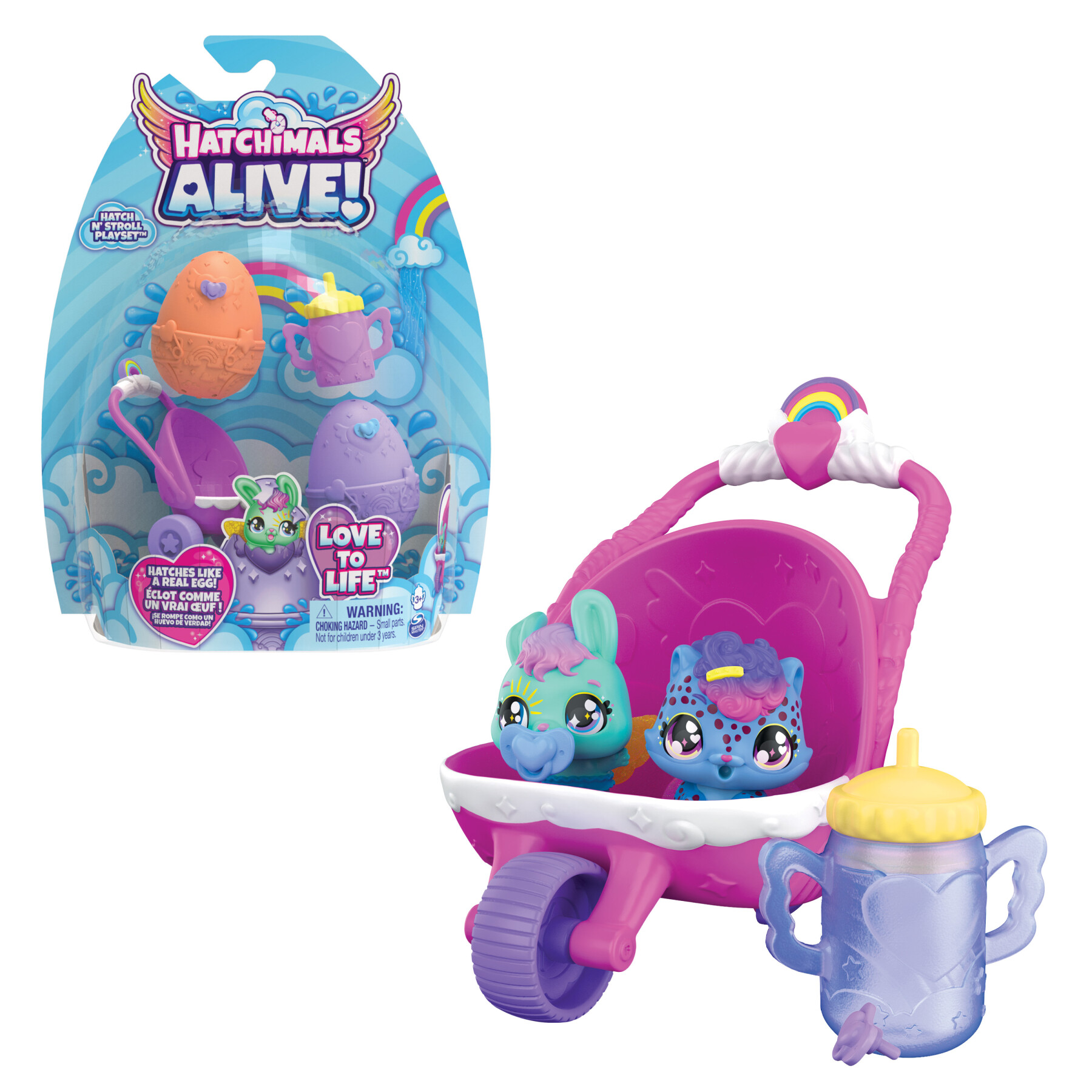 Hatchimals alive, confezione con due uova che si schiudono con l'acqua e  passeggino, giocattoli per bambine e bambini dai 3 anni in su - Toys Center