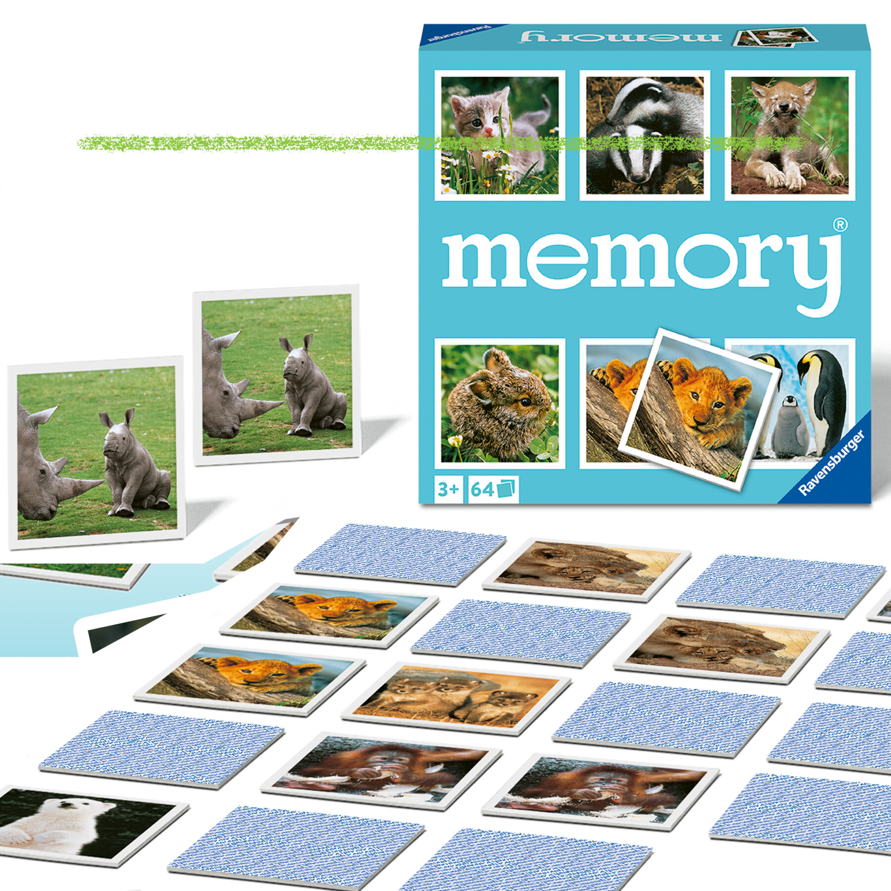 Ravensburger - memory® animal babies, 64 tessere, gioco da tavolo, 3+ anni - RAVENSBURGER