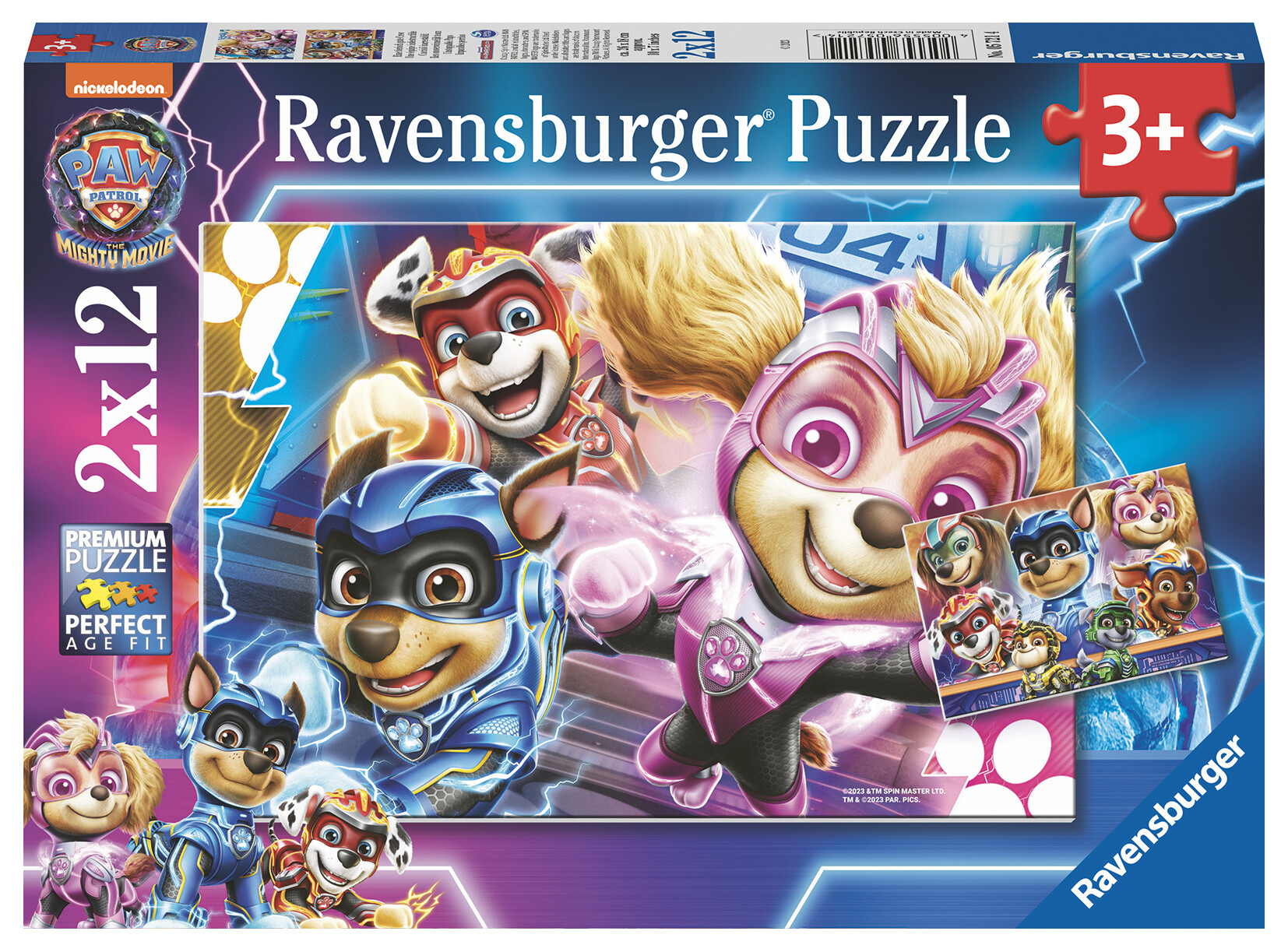 Ravensburger - puzzle paw patrol, the mighty movie, collezione 2x12, 2 puzzle da 12 pezzi, età raccomandata 3+ anni - RAVENSBURGER, Paw Patrol