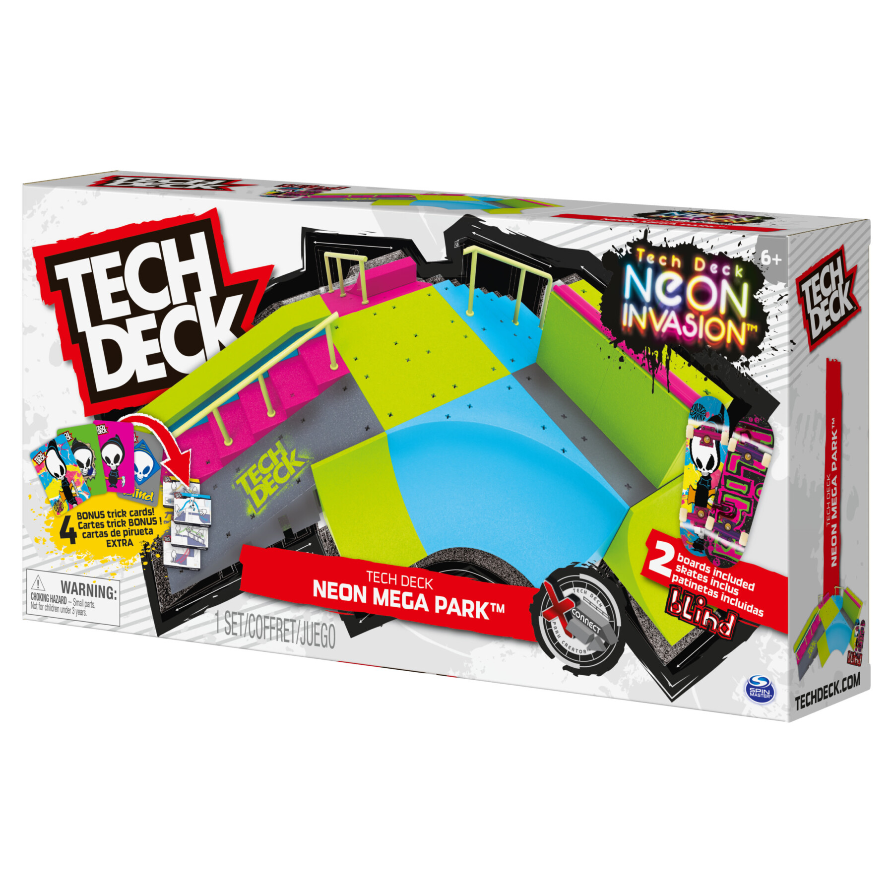 Tech deck, neon mega park x-connect creator, set di rampe personalizzabile fosforescente con due fingerboard, giocattolo per bambini e bambine dai 6 anni in su - TECH DECK