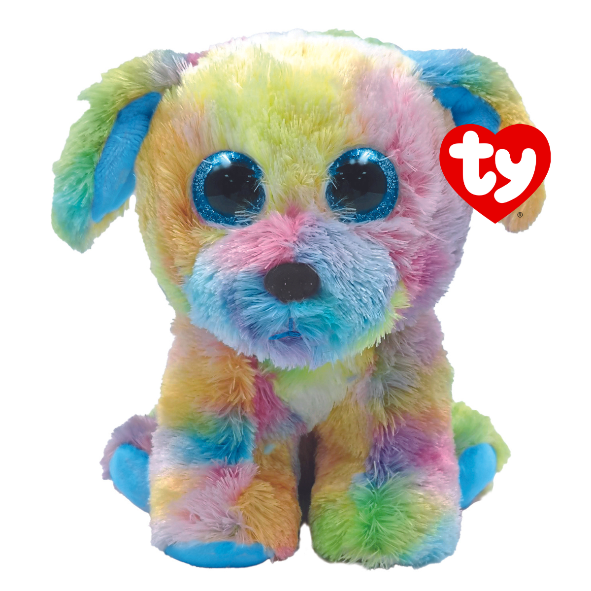 Ty peluche - beanie boos - cane max the dog arcobaleno - cagnolino con occhioni glitter azzurri - il morbido pupazzo con gli occhi grandi scintillanti, 15 centimetri, 40448 - TY