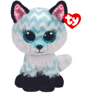 Ty - peluche - beanie boos -volpe - atlas - azzurro, bianco e nero - occhioni e orecchie glitter - pelliccia strisce zig-zag - il peluche con gli occhi grandi scintillanti - 28 cm - 36491 - TY