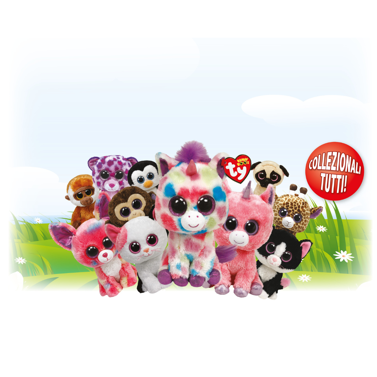 Ty - peluche - beanie boos -volpe - atlas - azzurro, bianco e nero - occhioni e orecchie glitter - pelliccia strisce zig-zag - il peluche con gli occhi grandi scintillanti - 28 cm - 36491 - TY