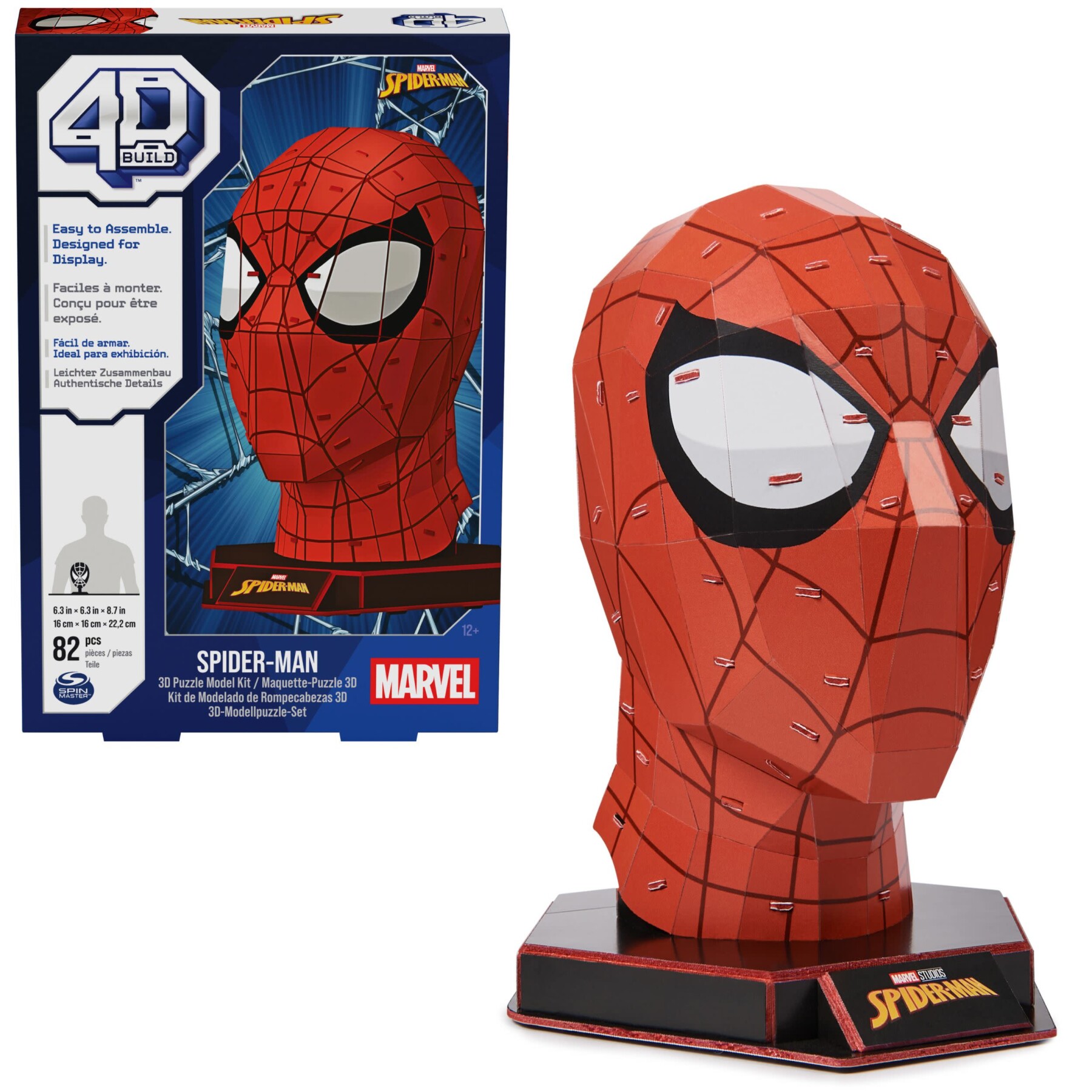 4d build, kit di modellismo per puzzle 3d marvel spider-man da 82 pezzi con supporto | decorazione da tavolo di spider-man | giocattoli da costruzione | puzzle 3d per adulti e ragazzi dai 12 anni in su - 