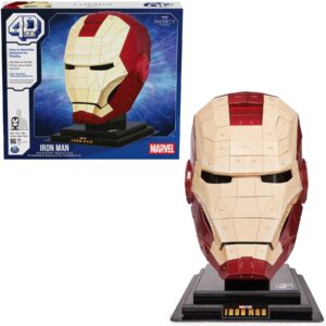 4d build, kit di modellismo per puzzle 3d marvel iron man da 96 pezzi con supporto | elmo di iron man decorativo da tavolo | giocattoli da costruzione | puzzle 3d per adulti e ragazzi dai 12 anni in su - SPIN MASTER