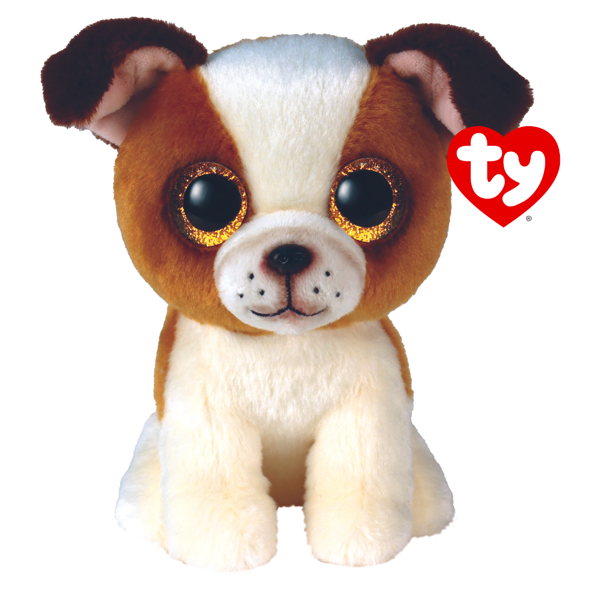 Ty - peluche - beanie boos - cane - hugo - bianco e marrone - cagnolino con occhioni glitter dorati - il morbido pupazzo con gli occhi grandi scintillanti - 15 cm - 36396 - TY