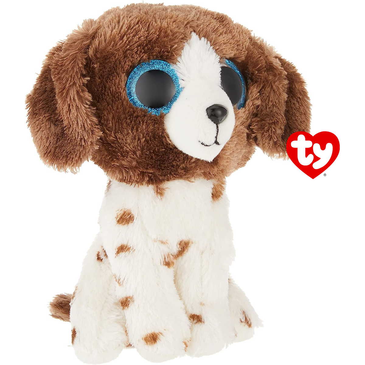 Ty - peluche - beanie boos - cane - muddles - bianco e marrone - cagnolino con occhioni azzurri glitter - il peluche con gli occhi grandi scintillanti - 15 cm - 36249 - TY