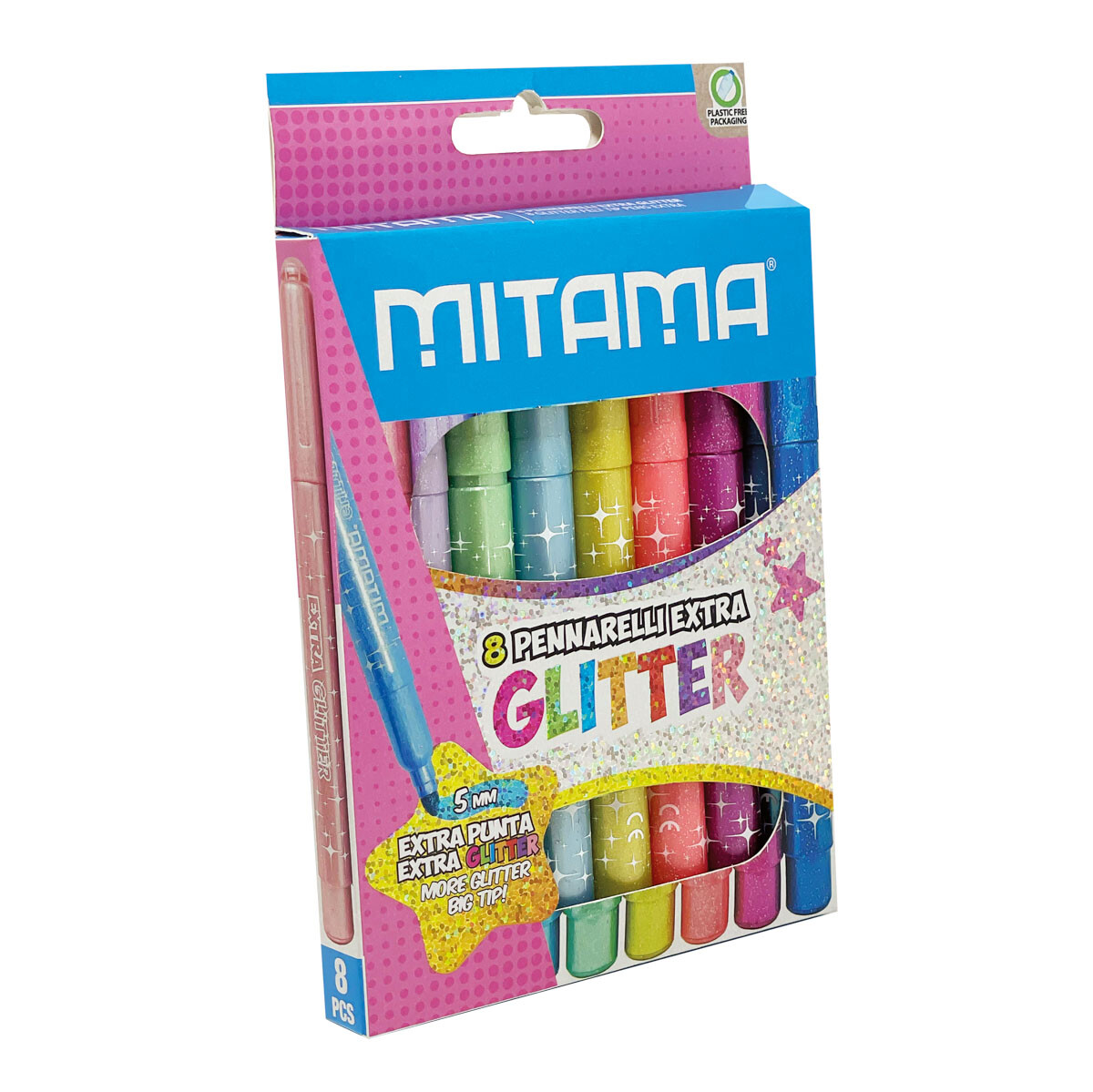 Pennarelli extra glitter mitama, punta maxi,4 pastel+4 bril, scat. 8 pz - 