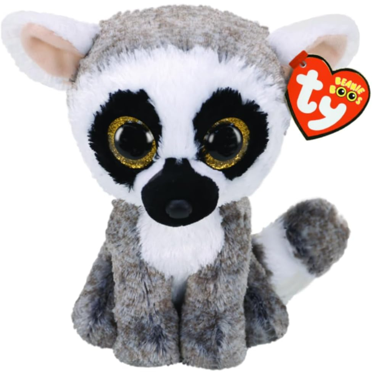 Ty - peluche - beanie boos - lemure - linus - grigio e bianco - occhi dorati grandi e glitter - il pupazzo con gli occhi grandi scintillanti - 15 cm - 36224 - TY